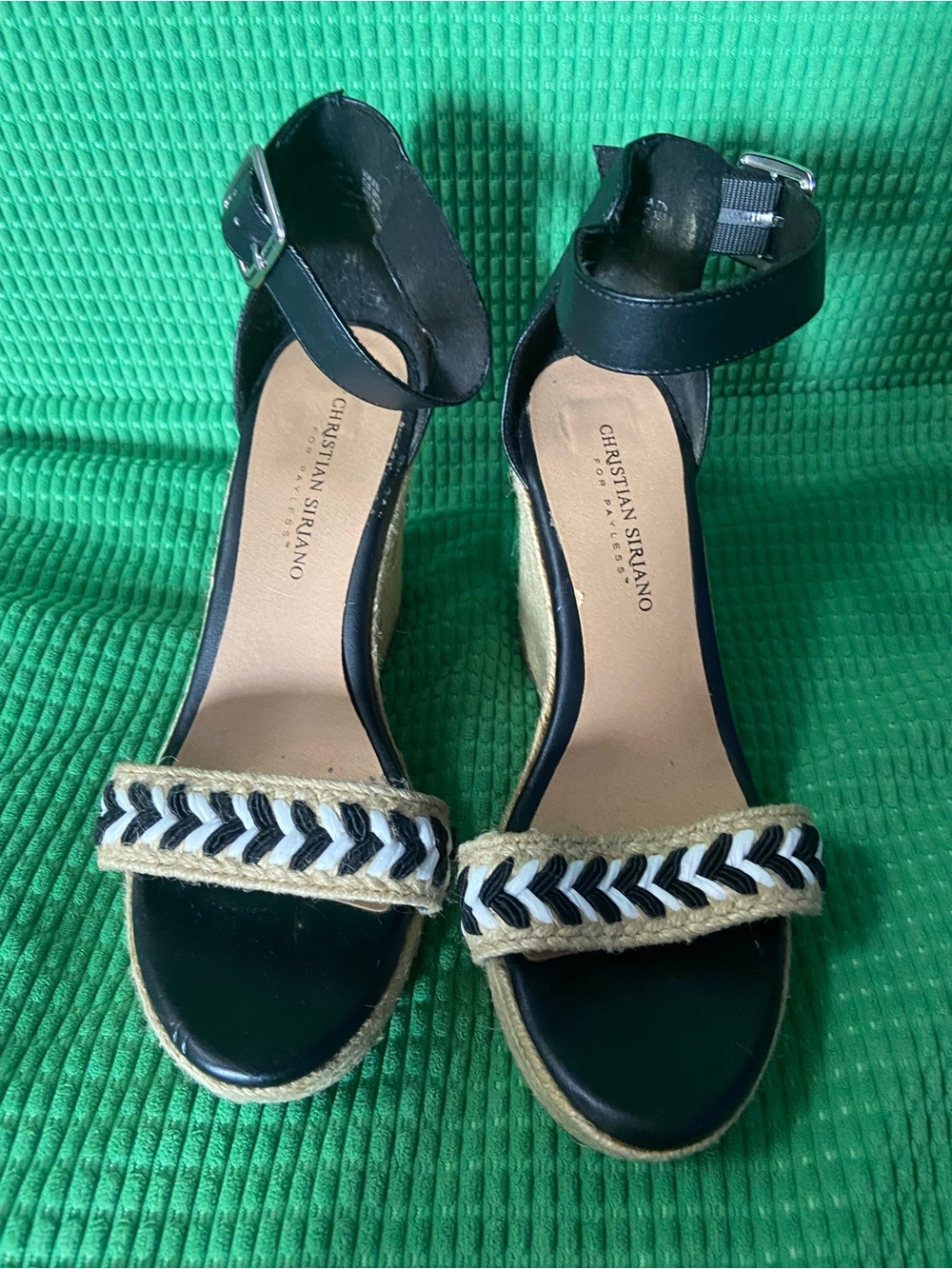 Christian Siriano Black and Natural Espadrille Wedge Sandals